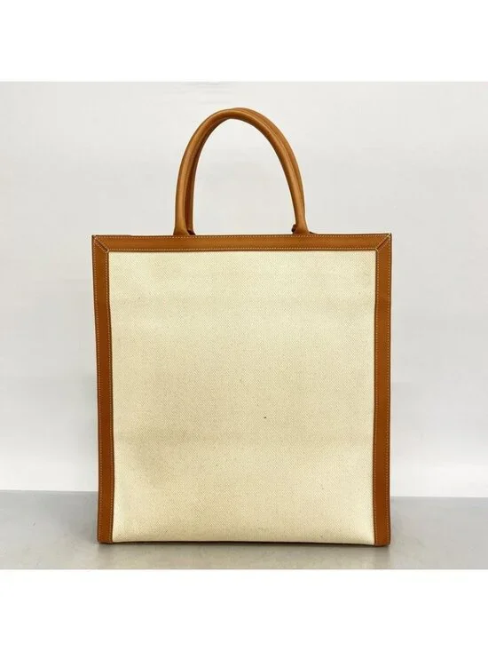 Celine Tote Vertical Cover Canvas Beige Light Brown Gold - Picture 10 of 10